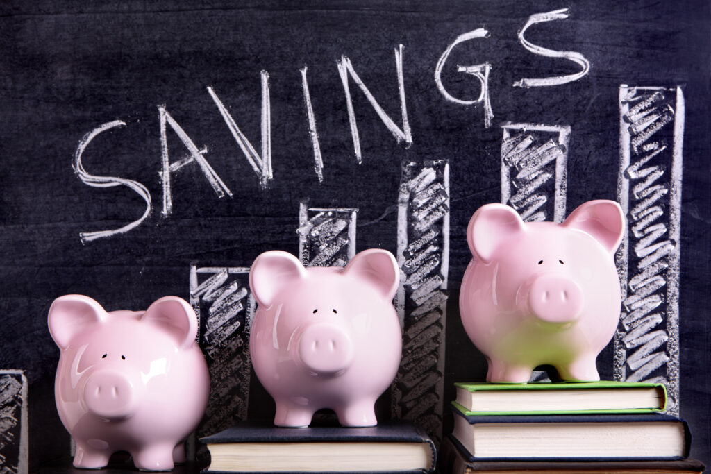 Piggy Banks with savings chart